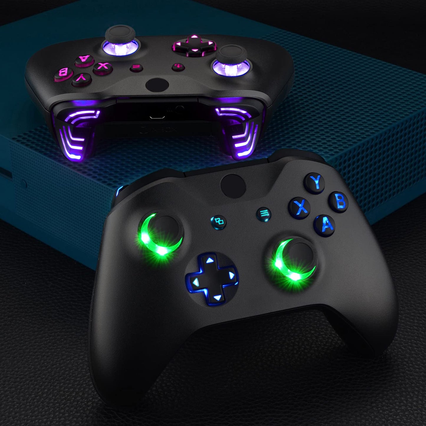eXtremeRate Multi-Colors Luminated Dpad Thumbsticks Start Back ABXY Action Buttons, Black Classical Symbols Buttons DTFS (DTF 2.0) LED Kit for Xbox One S/X Controller - Controller NOT Included