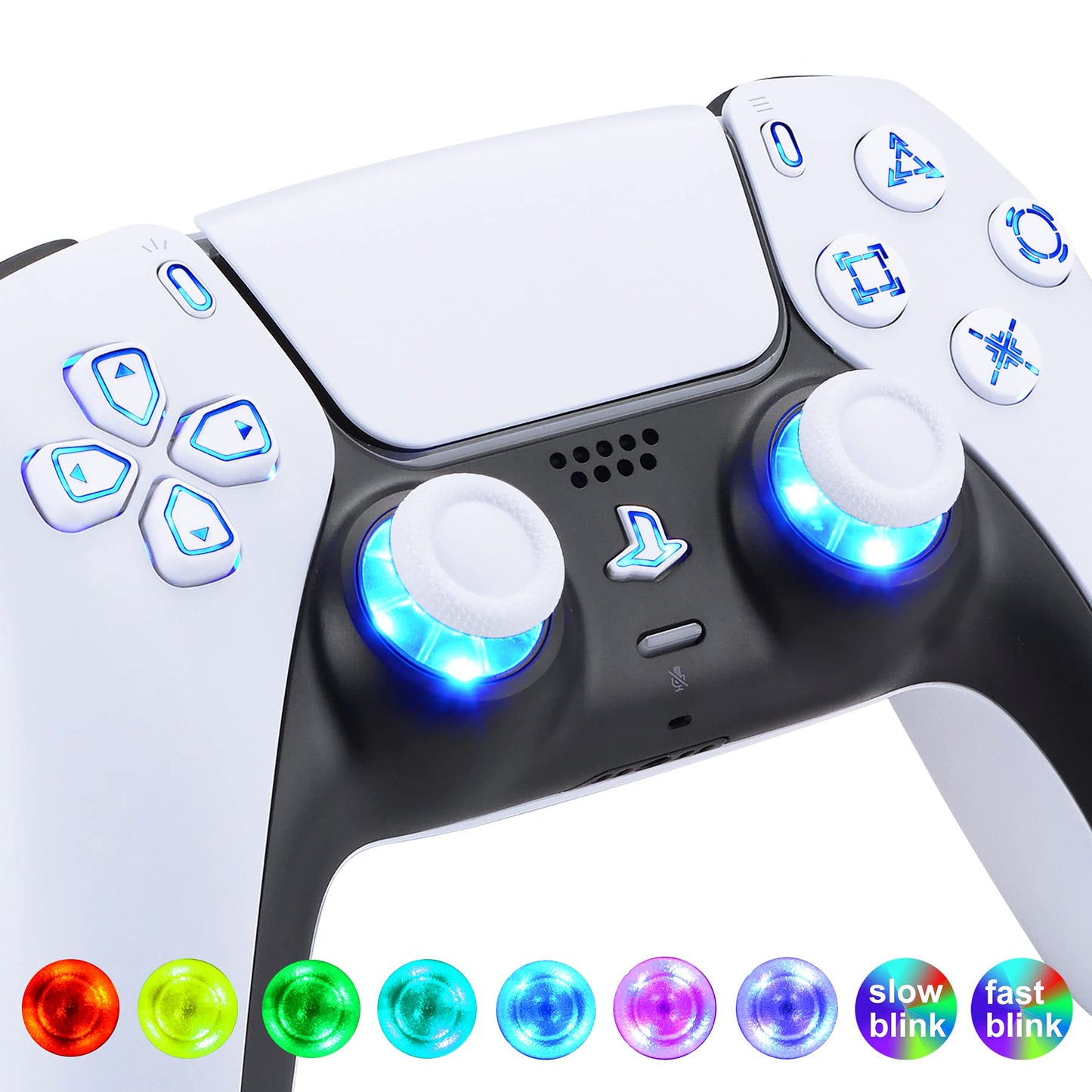 eXtremeRate Multi-Colors Luminated Dpad Thumbstick Share Home Face Buttons for PS5 Controller BDM-010 BDM-020, White Classical Symbols Buttons DTF V3 LED Kit for PS5 Controller - Without Controller