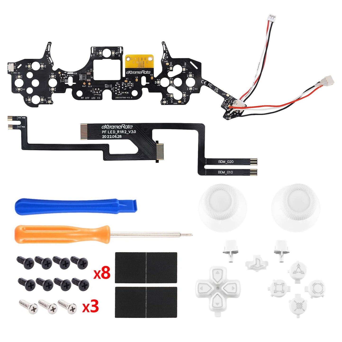 eXtremeRate Multi-Colors Luminated Dpad Thumbstick Share Home Face Buttons for PS5 Controller BDM-010 BDM-020, White Classical Symbols Buttons DTF V3 LED Kit for PS5 Controller - Without Controller