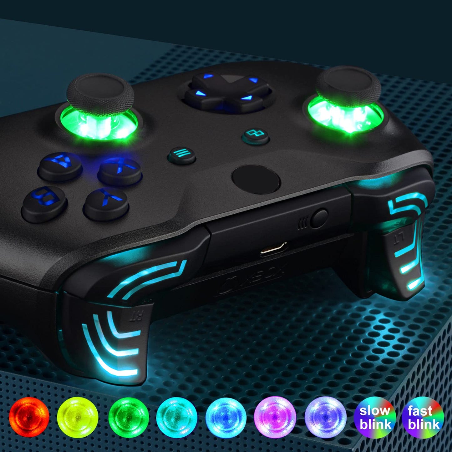 eXtremeRate Multi-Colors Luminated Dpad Thumbsticks Start Back ABXY Action Buttons, Black Classical Symbols Buttons DTFS (DTF 2.0) LED Kit for Xbox One S/X Controller - Controller NOT Included
