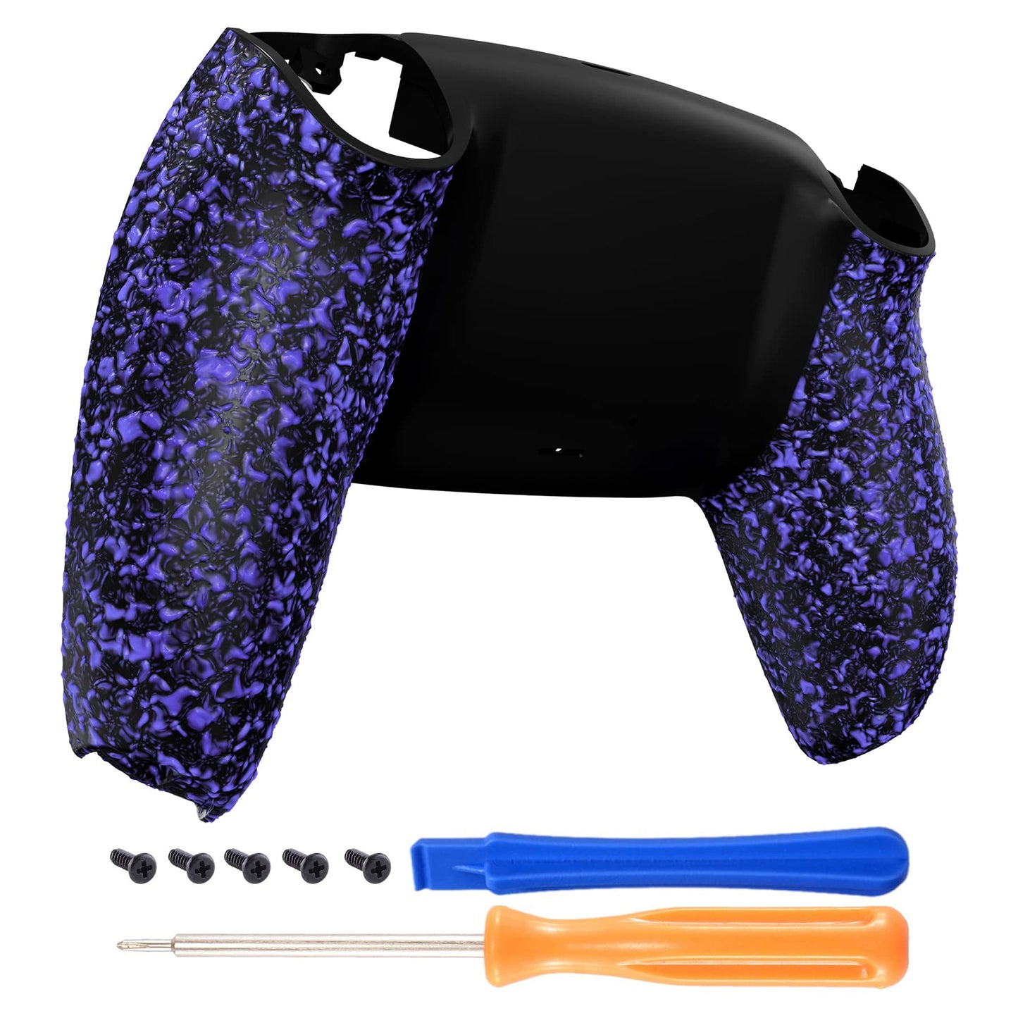 eXtremeRate Textured Purple Non-Slip Custom Back Plate Bottom Shell Compatible with ps5 Controller, 3D Splashing Cover, Game Improvement Replacement Back Shell Cover Compatible with ps5 Controller