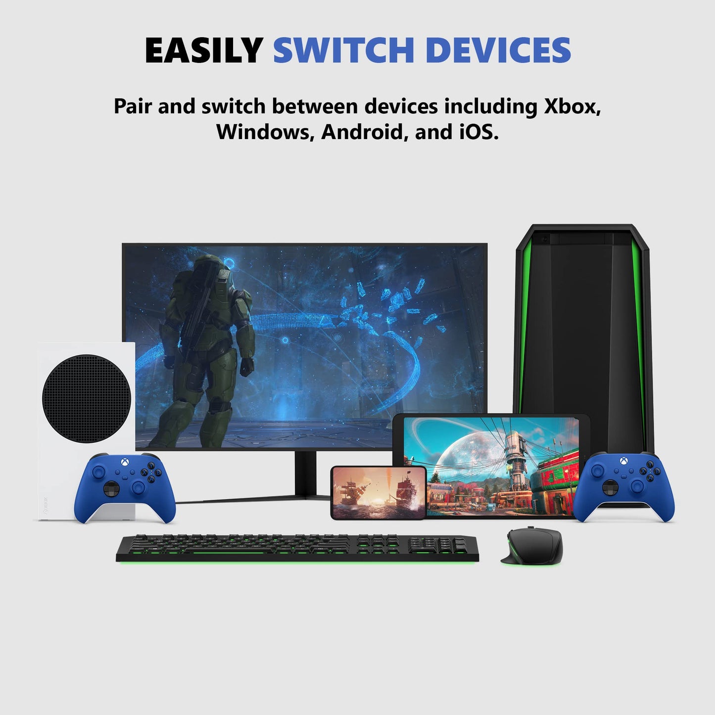 Xbox Wireless Controller Shock Blue - Wireless - Bluetooth - USB Series X, Series S, One, PC, Android, iOS, Tablet - Shock Blue