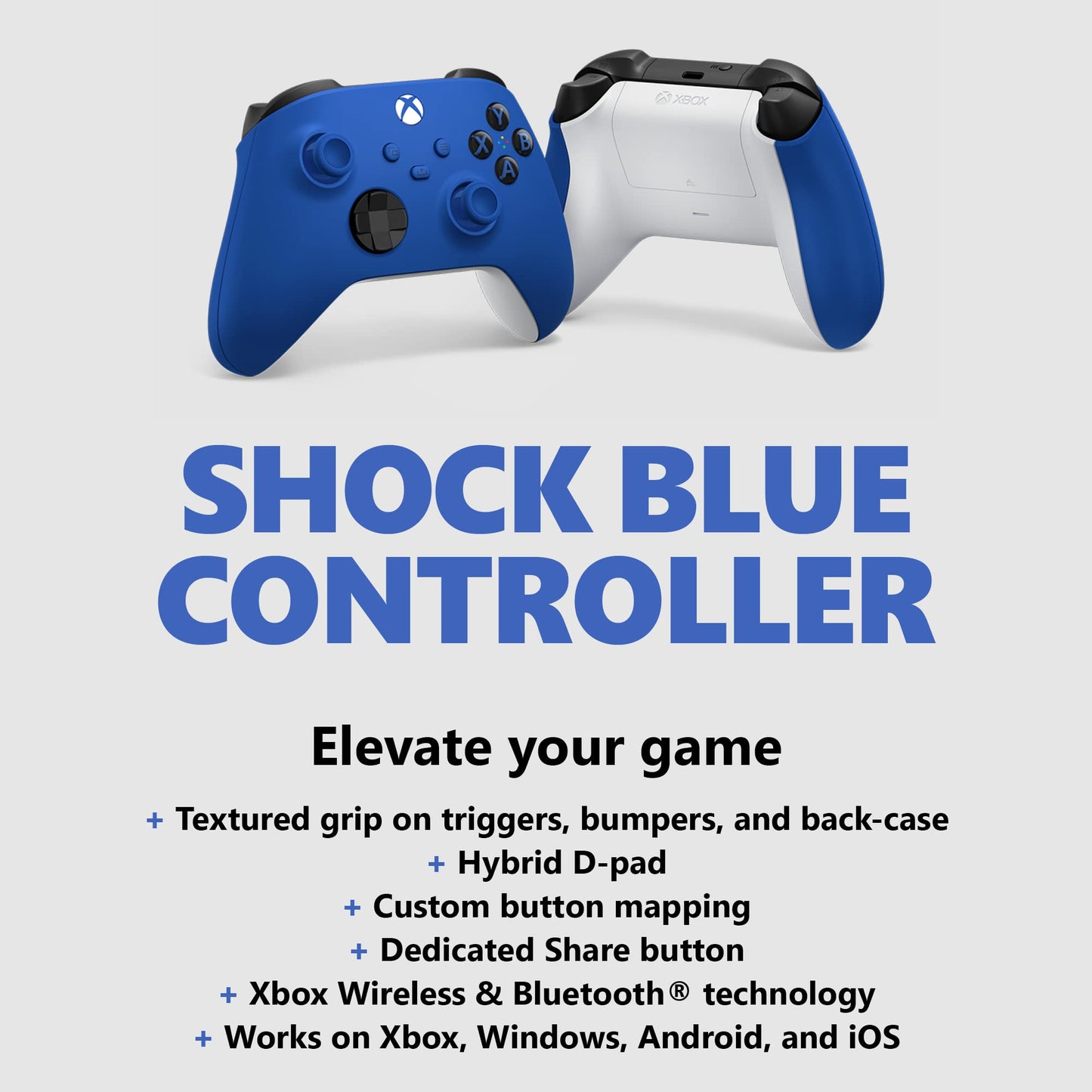 Xbox Wireless Controller Shock Blue - Wireless - Bluetooth - USB Series X, Series S, One, PC, Android, iOS, Tablet - Shock Blue