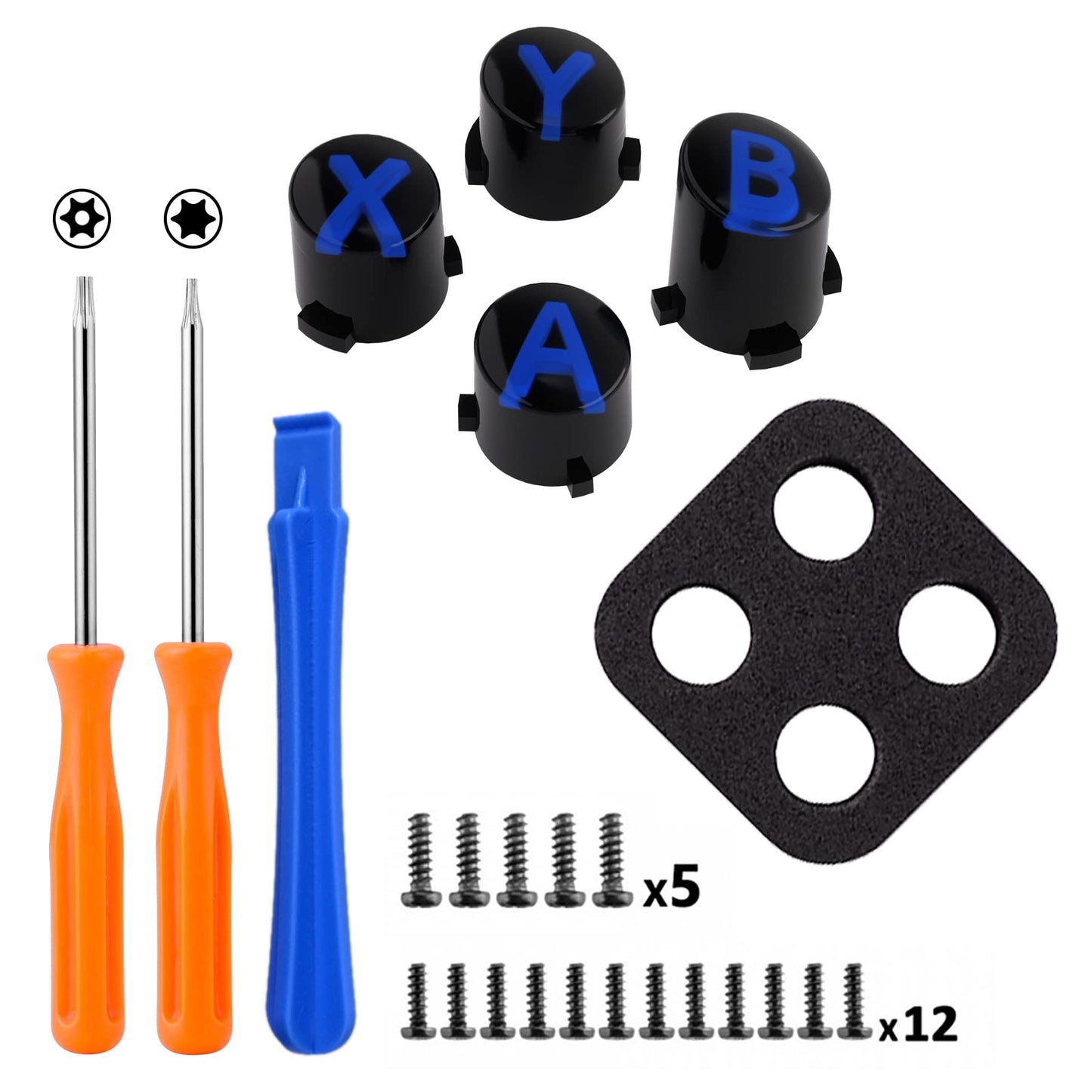 eXtremeRate ABXY Buttons for Xbox Series X & S Controller, Three-Tone Black & Clear with Blue Classic Symbols Action Keys Replacement Buttons for Xbox One S/X, Elite Series 2 & 1 Wireless Controller