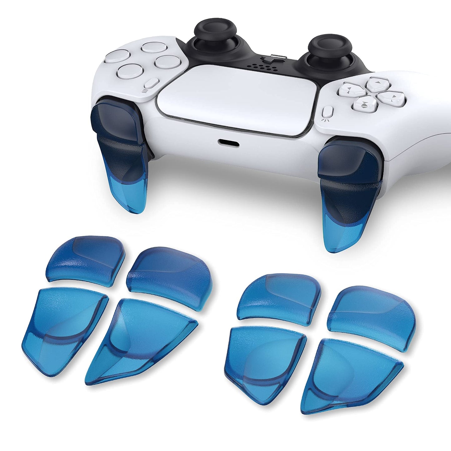 PlayVital Blade 2 Pairs Shoulder Buttons Extension Triggers for ps5 Controller, Game Improvement Adjusters for PS Portal Remote Player, Bumper Trigger Extenders for ps5 Edge Controller - Clear Blue