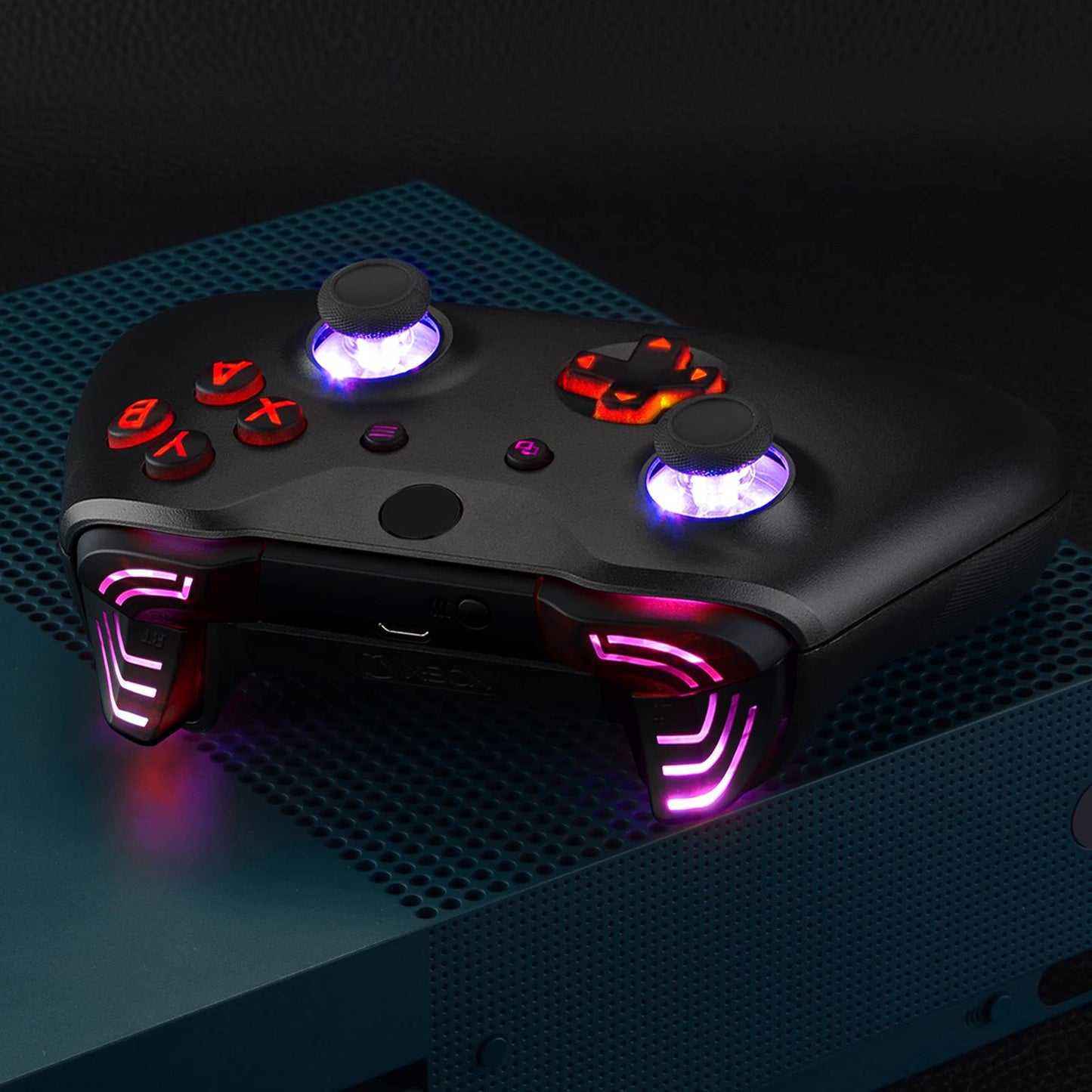 eXtremeRate Multi-Colors Luminated Dpad Thumbsticks Start Back ABXY Action Buttons, Black Classical Symbols Buttons DTFS (DTF 2.0) LED Kit for Xbox One S/X Controller - Controller NOT Included