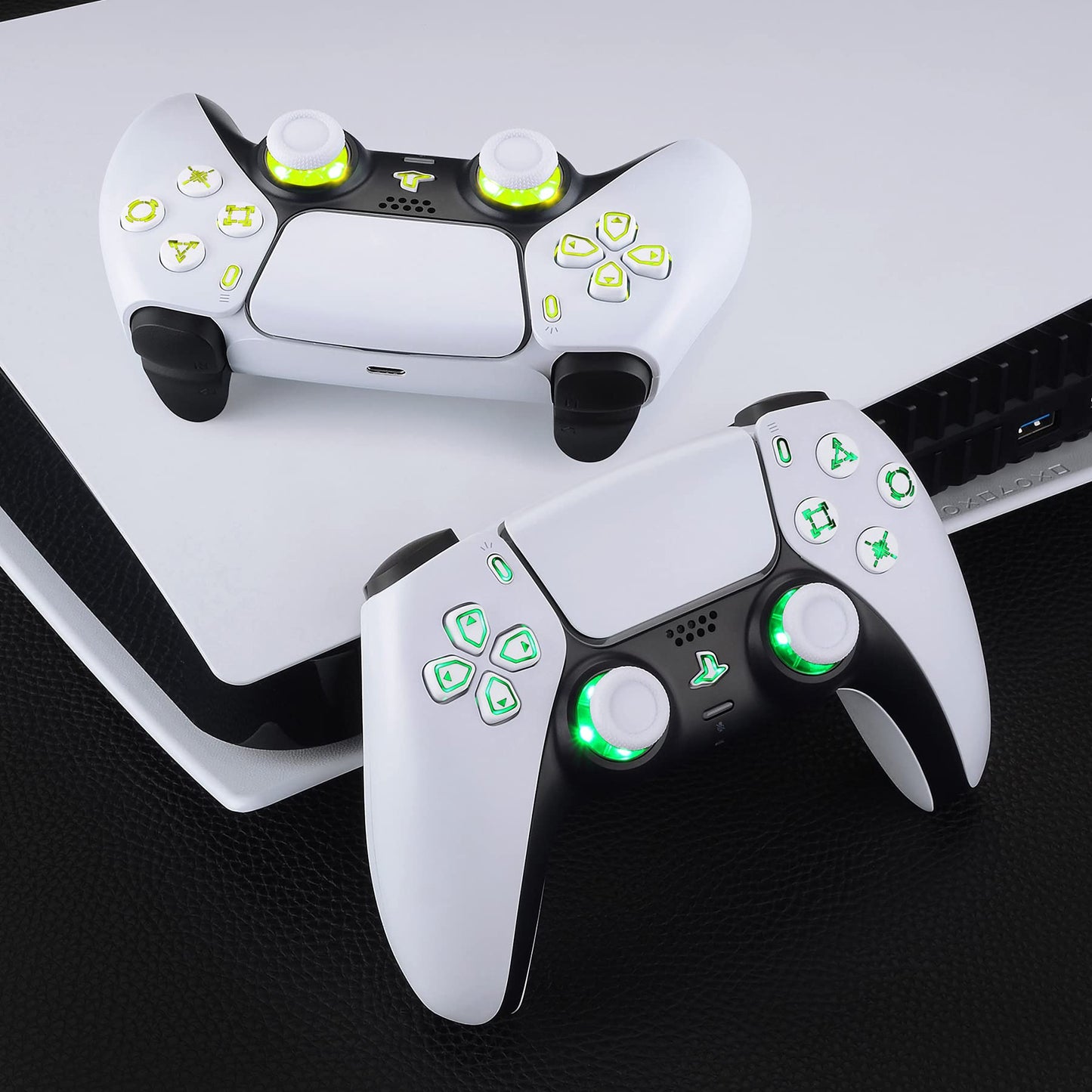 eXtremeRate Multi-Colors Luminated Dpad Thumbstick Share Home Face Buttons for PS5 Controller BDM-010 BDM-020, White Classical Symbols Buttons DTF V3 LED Kit for PS5 Controller - Without Controller