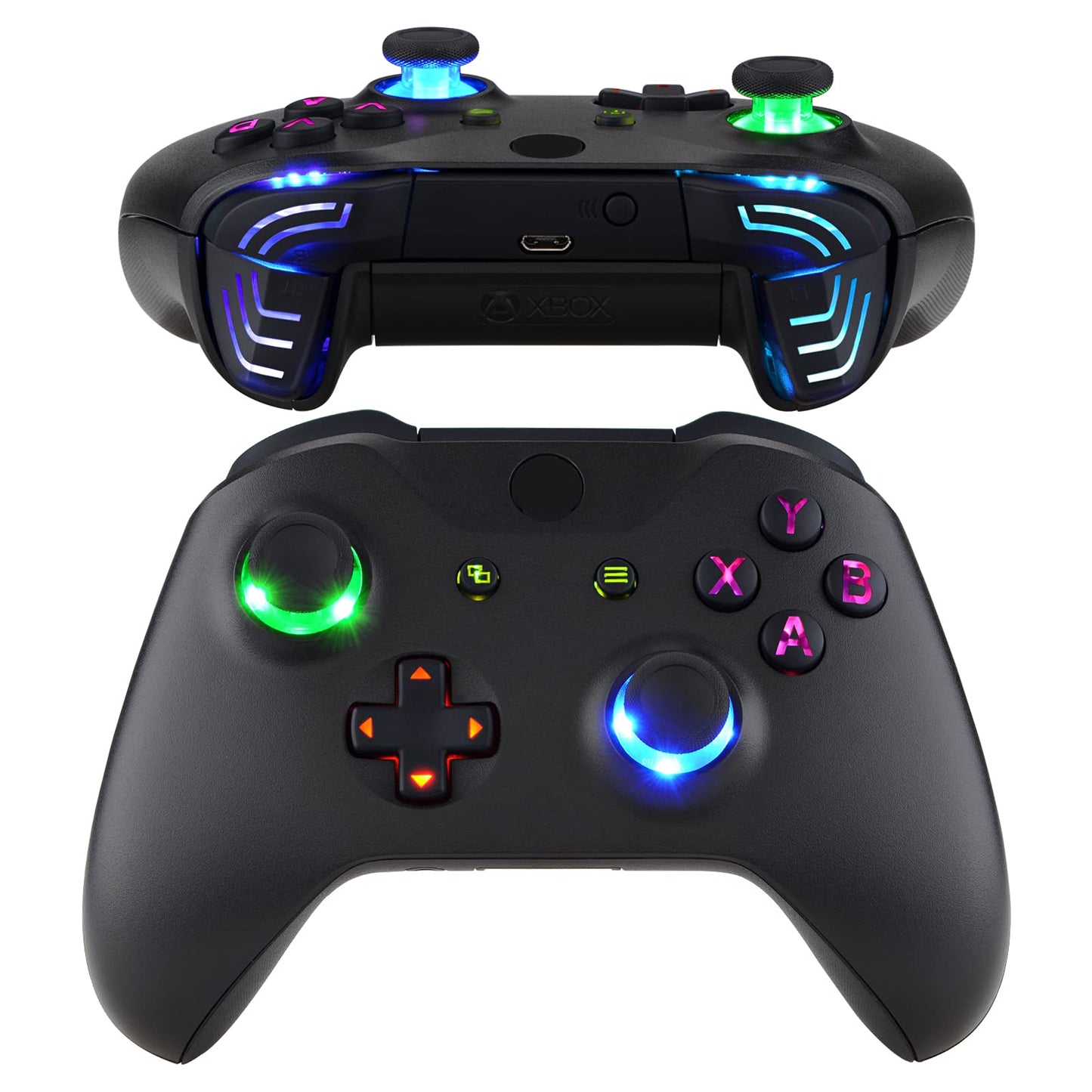 eXtremeRate Multi-Colors Luminated Dpad Thumbsticks Start Back ABXY Action Buttons, Black Classical Symbols Buttons DTFS (DTF 2.0) LED Kit for Xbox One S/X Controller - Controller NOT Included