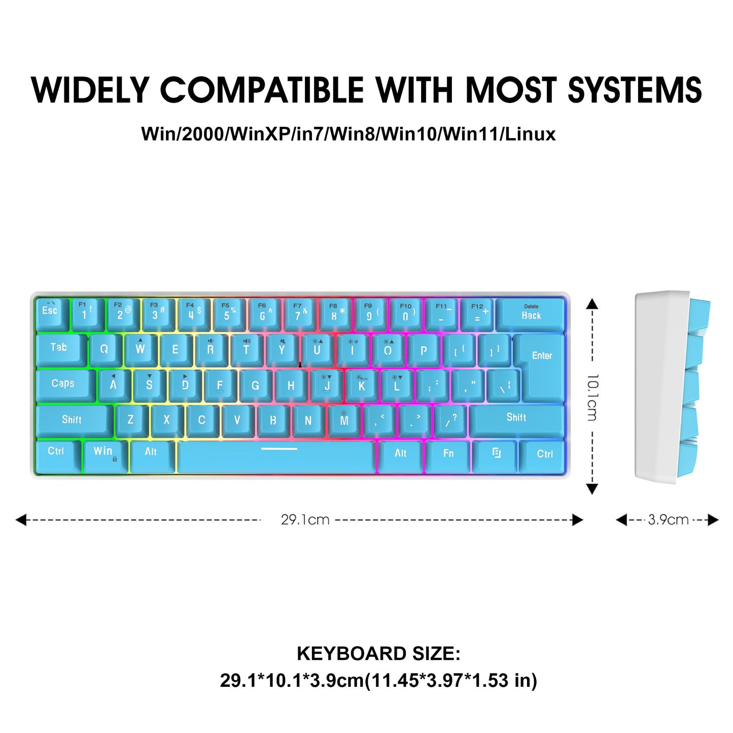 Snpurdiri 60% Wired Gaming Keyboard, Small Ultra-Compact 61 Keys RGB Backlit 60 Percent Gaming Keyboard for PC/Mac Gamer, Typist, Travel, Easy to Carry on Business Trip (Blue)
