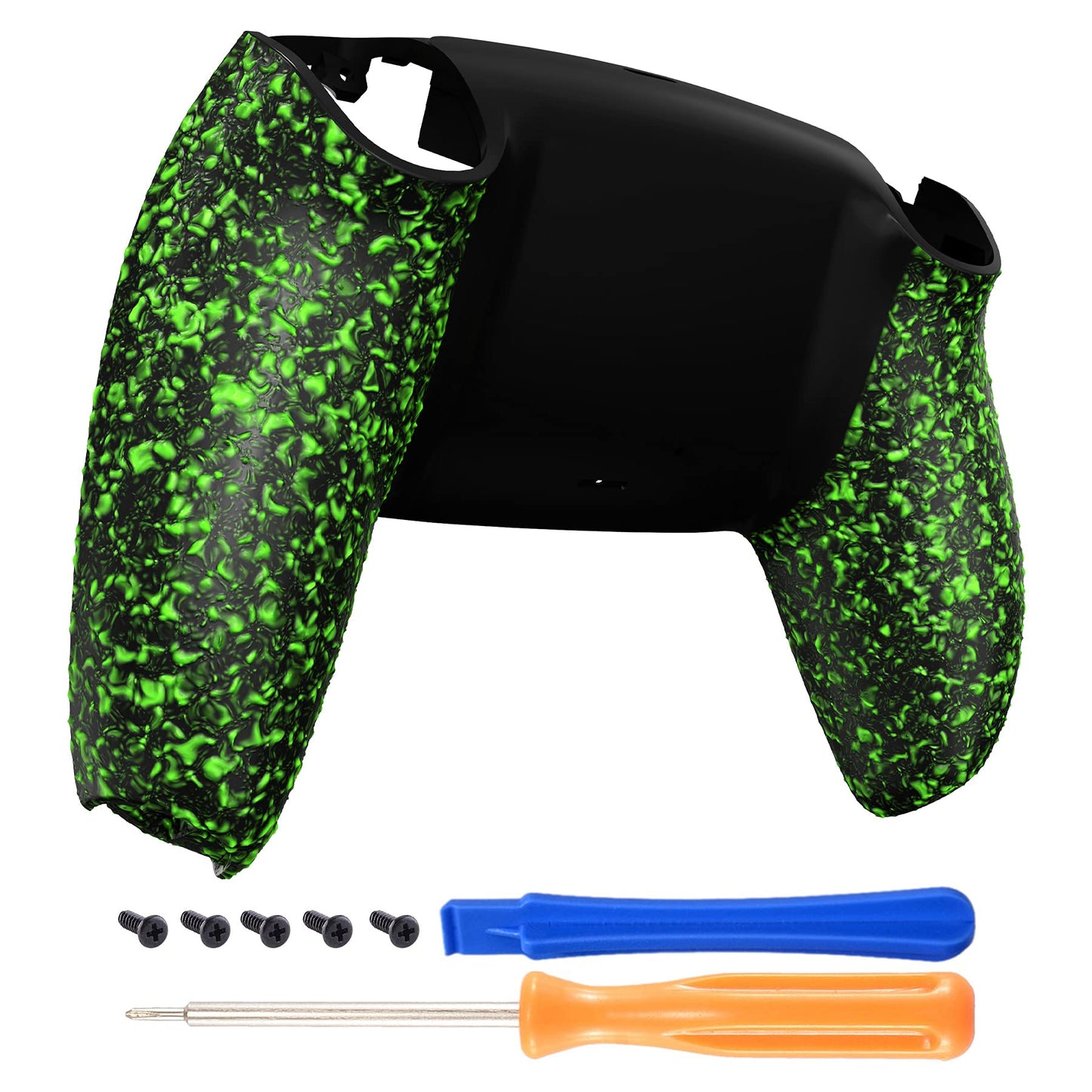 eXtremeRate Textured Green Non-Slip Custom Back Plate Bottom Shell Compatible with ps5 Controller, 3D Splashing Cover, Game Improvement Replacement Back Shell Cover Compatible with ps5 Controller