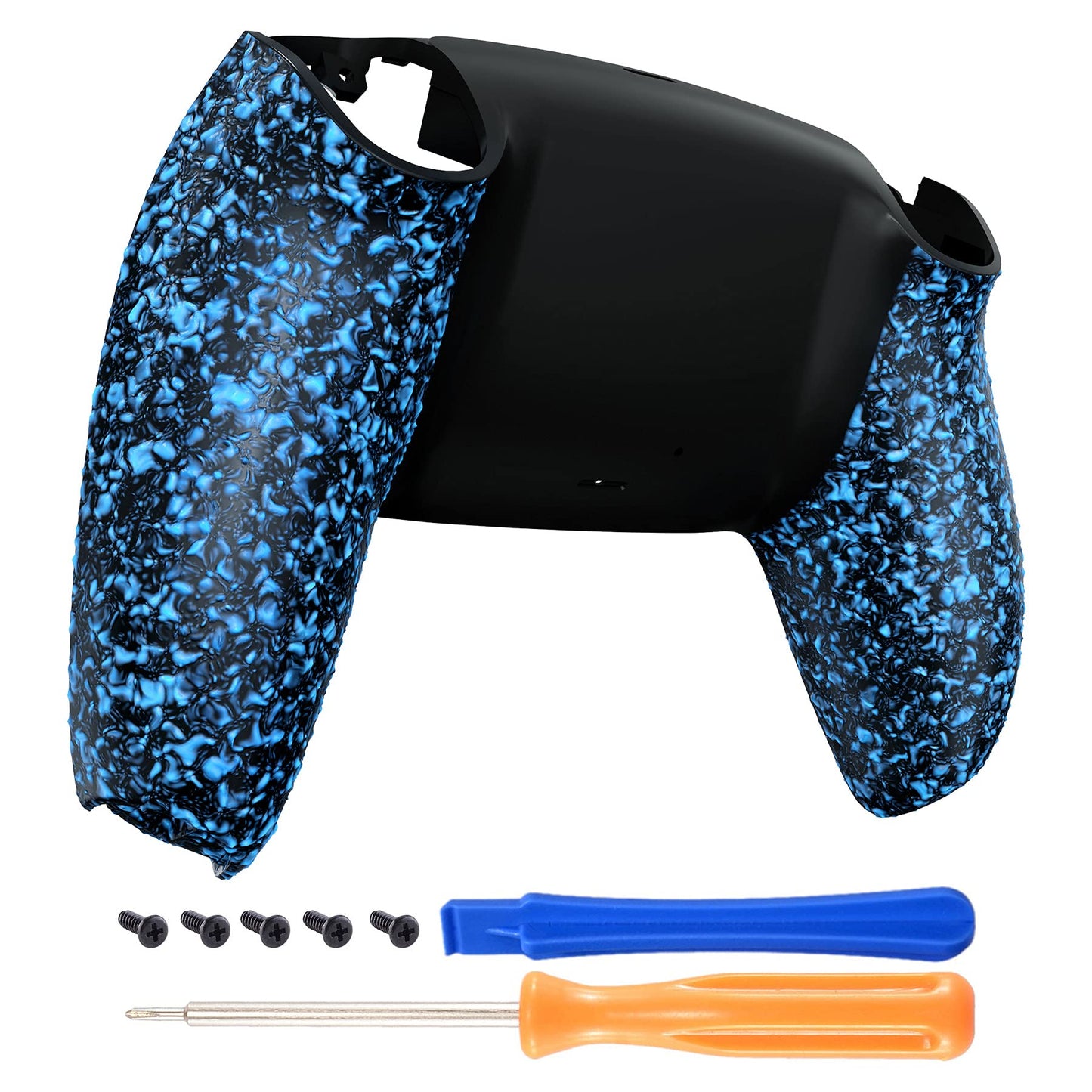 eXtremeRate Textured Blue Non-Slip Custom Back Plate Bottom Shell Compatible with ps5 Controller, 3D Splashing Cover, Game Improvement Replacement Back Shell Cover Compatible with ps5 Controller