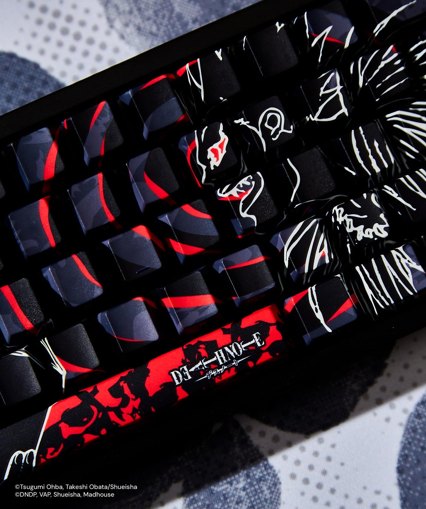Death Note Ryuk and Light PBT Dye Sub Anime Keycaps for Mechanical Gaming Keyboards, Cherry MX Switches, Custom Side Print, ANSI ISO Support, US Layout - Officially Licensed