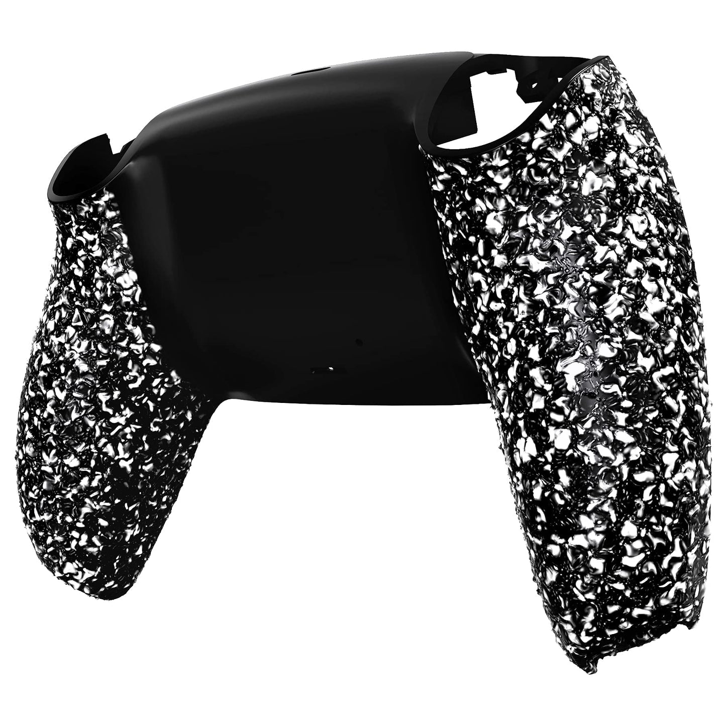 eXtremeRate Textured White Non-Slip Custom Back Plate Bottom Shell Compatible with ps5 Controller, 3D Splashing Cover, Game Improvement Replacement Back Shell Cover Compatible with ps5 Controller