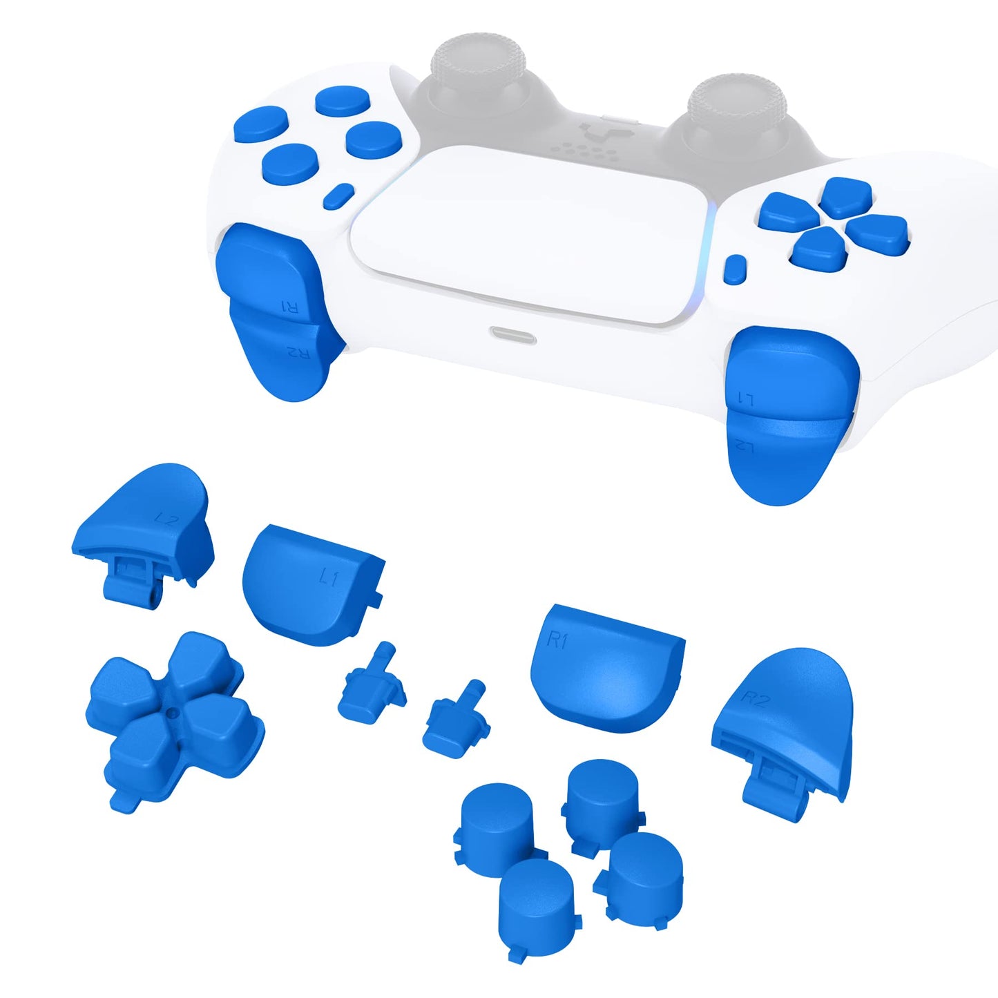 eXtremeRate Replacement D-pad R1 L1 R2 L2 Triggers Share Options Face Buttons, Blue Full Set Buttons Compatible with ps5 Controller BDM-010 & BDM-020