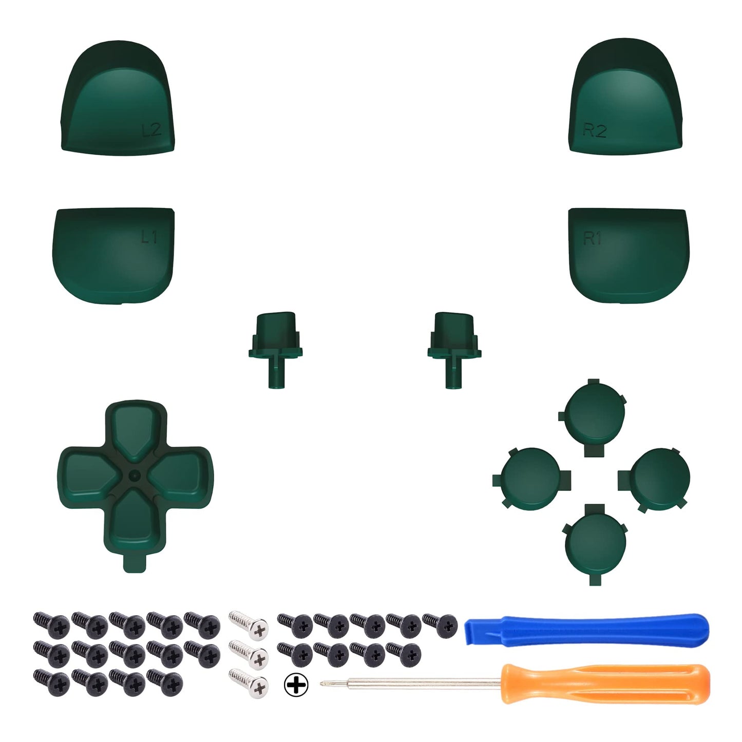 eXtremeRate Replacement D-pad R1 L1 R2 L2 Triggers Share Options Face Buttons, Racing Green Full Set Buttons Compatible with ps5 Controller BDM-010 & BDM-020