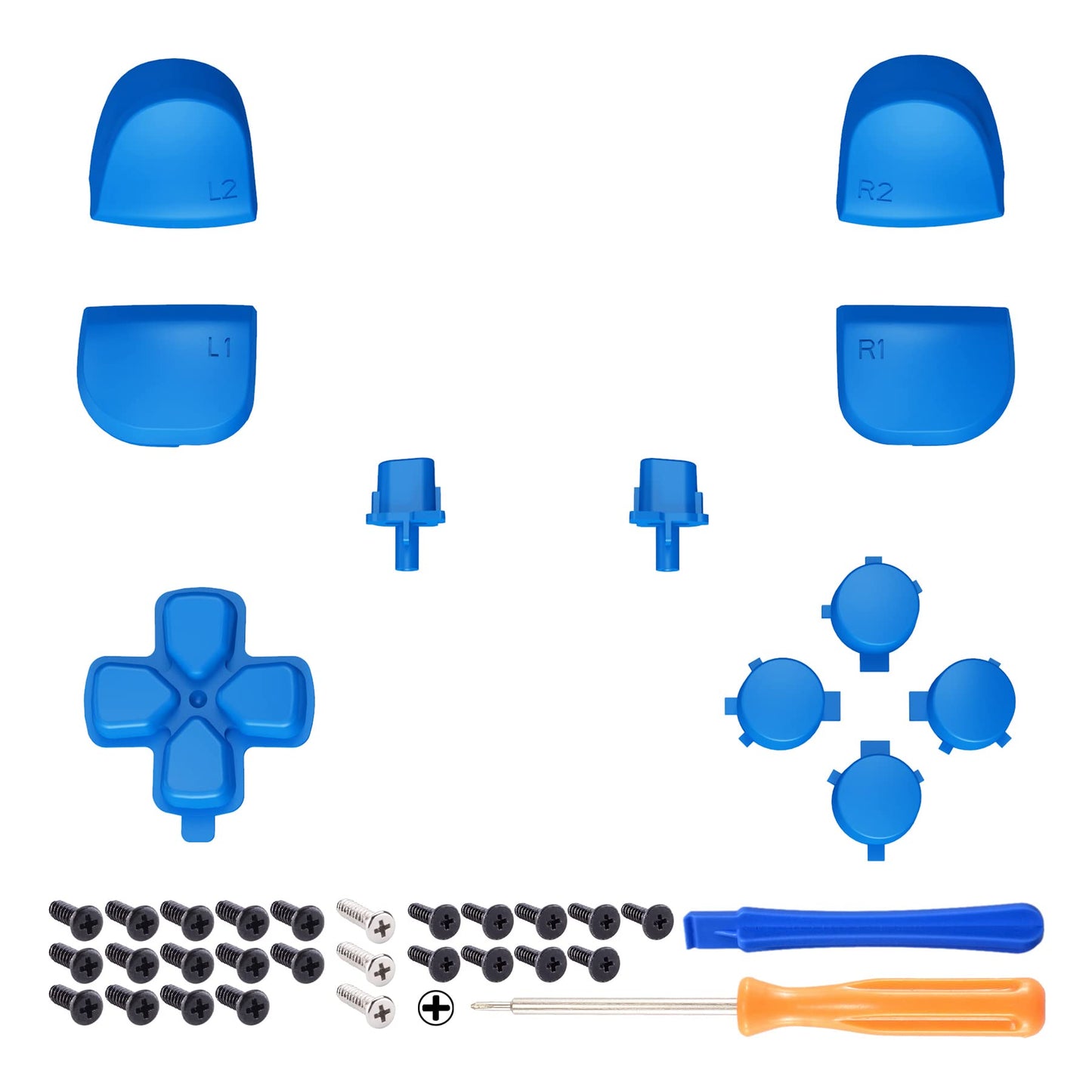 eXtremeRate Replacement D-pad R1 L1 R2 L2 Triggers Share Options Face Buttons, Blue Full Set Buttons Compatible with ps5 Controller BDM-010 & BDM-020