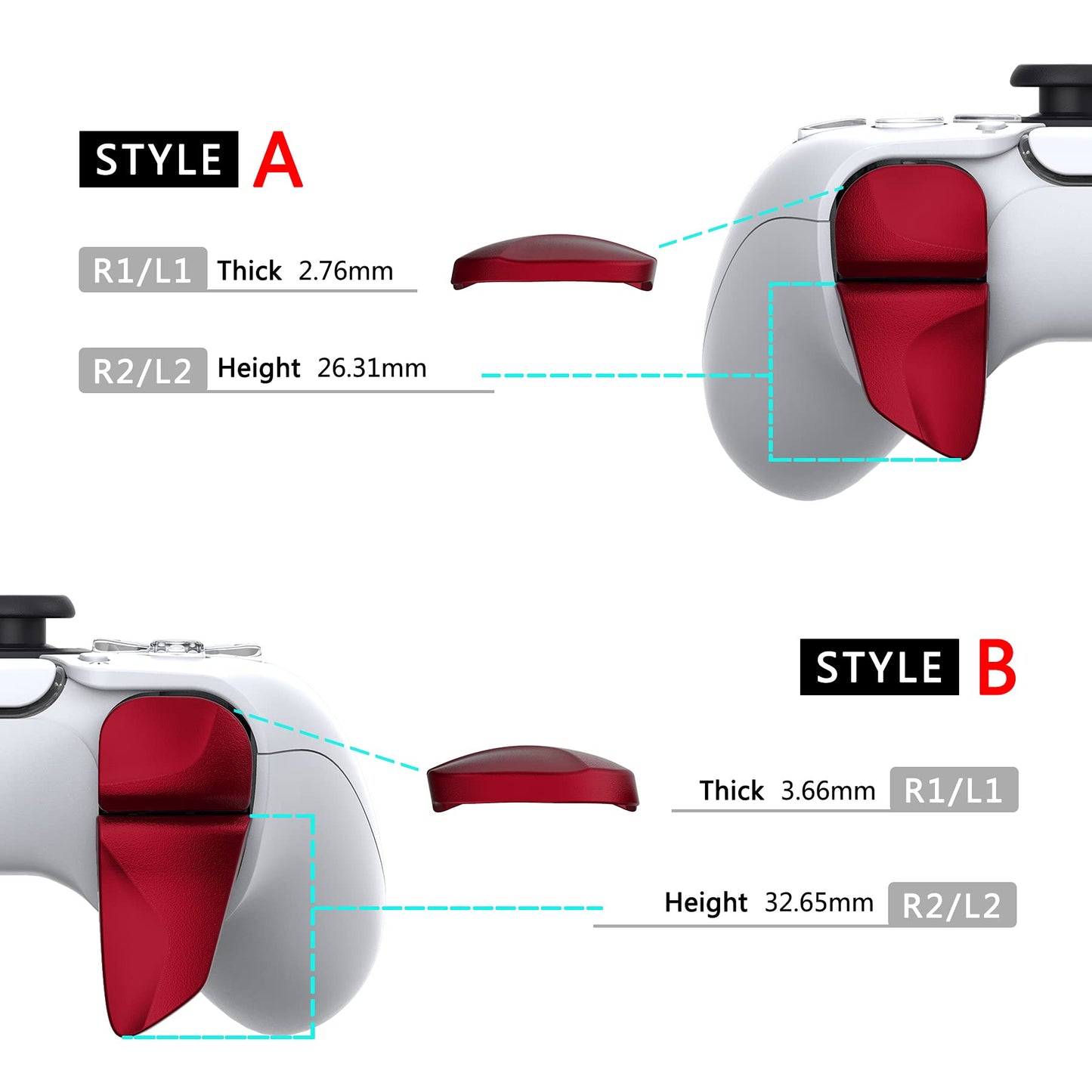 PlayVital Blade 2 Pairs Shoulder Buttons Extension Triggers for ps5 Controller, Game Improvement Adjusters for PS Portal Remote Player, Bumper Trigger Extenders for ps5 Edge Controller - Scarlet Red