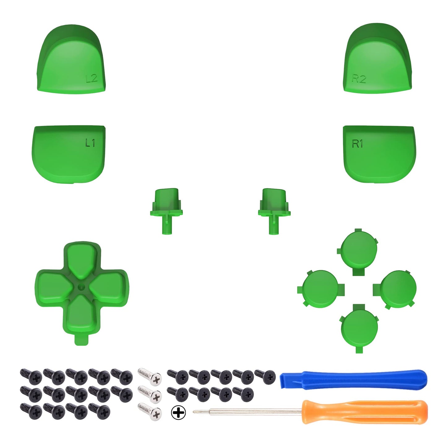 eXtremeRate Replacement D-pad R1 L1 R2 L2 Triggers Share Options Face Buttons, Green Full Set Buttons Compatible with ps5 Controller BDM-010 & BDM-020
