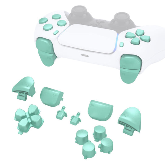 eXtremeRate Replacement D-pad R1 L1 R2 L2 Triggers Share Options Face Buttons, Metallic Vista Green Full Set Buttons Compatible with ps5 Controller BDM-010 & BDM-020