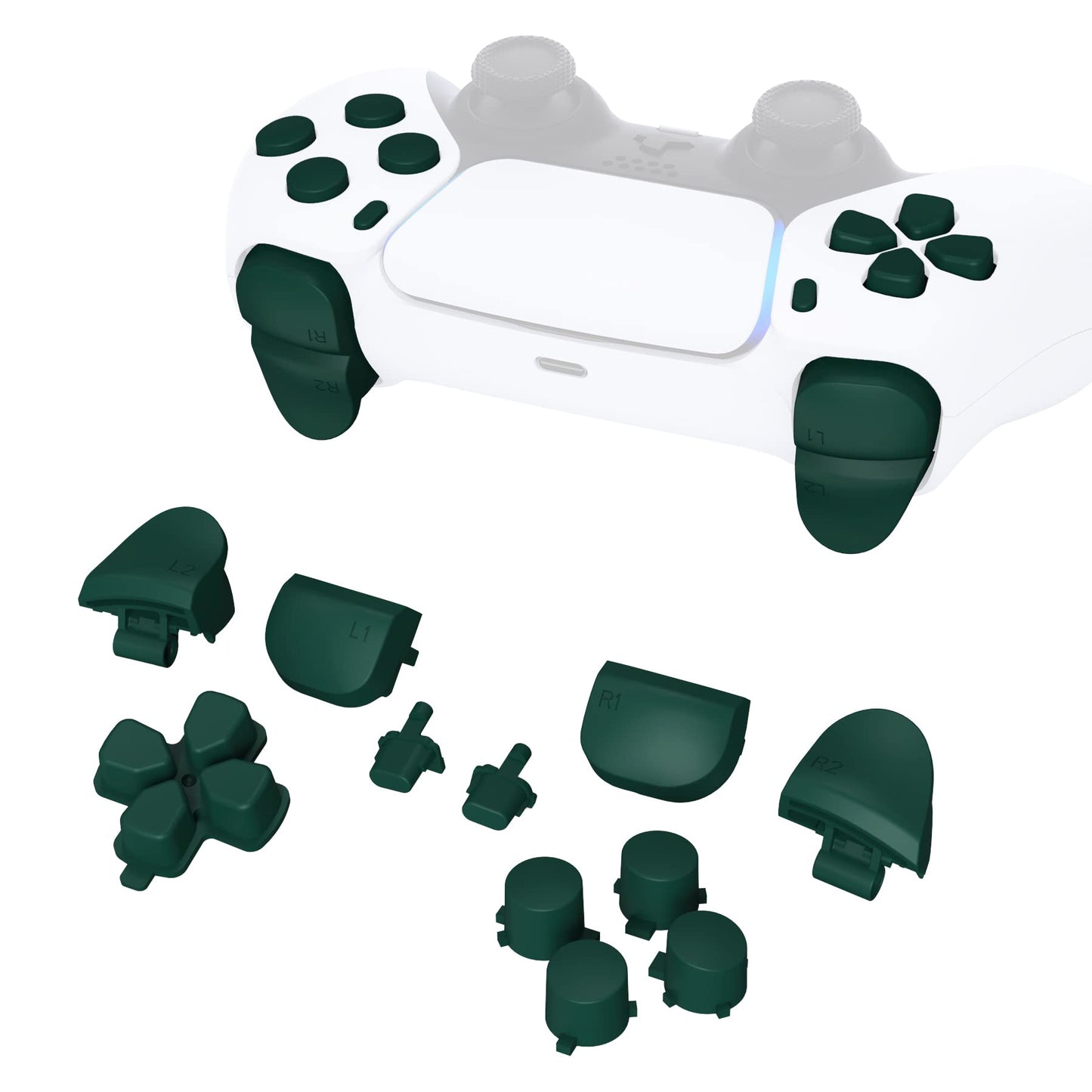 eXtremeRate Replacement D-pad R1 L1 R2 L2 Triggers Share Options Face Buttons, Racing Green Full Set Buttons Compatible with ps5 Controller BDM-010 & BDM-020