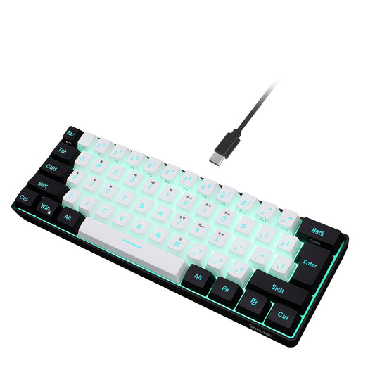 Snpurdiri 60% Wired Gaming Keyboard, 61 Keys RGB Backlit Ultra-Compact Small Gaming Keyboard, for PC/Mac Gamer, Typist, Travel, Easy to Carry on Business Trip(Black-White)