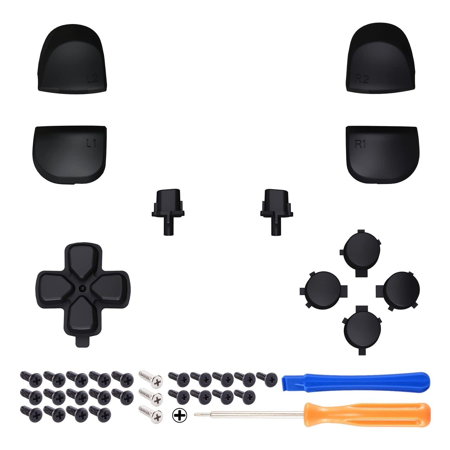 eXtremeRate Replacement D-pad R1 L1 R2 L2 Triggers Share Options Face Buttons, Black Full Set Buttons Compatible with ps5 Controller BDM-010 & BDM-020