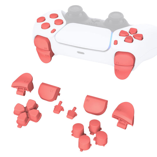 eXtremeRate Replacement D-pad R1 L1 R2 L2 Triggers Share Options Face Buttons, Coral Full Set Buttons Compatible with ps5 Controller BDM-010 & BDM-020