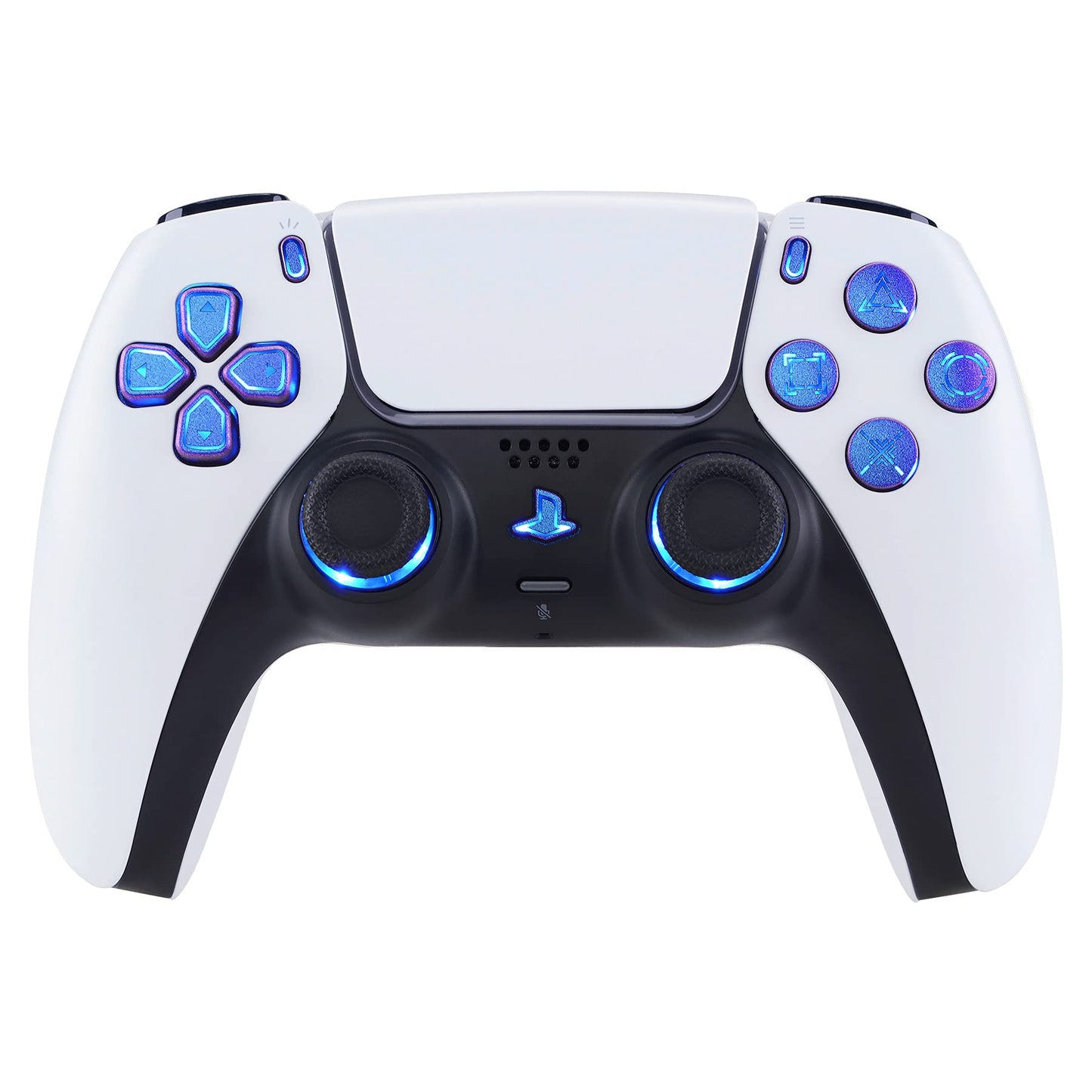 eXtremeRate Multi-Colors Luminated Dpad Thumbstick Share Home Face Buttons for PS5 Controller BDM-010 BDM-020, Chameleon Purple Blue Classical Symbols Buttons DTF V3 LED Kit for PS5 Controller