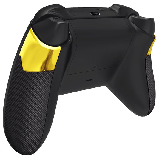 eXtremeRate Performance Rubberized Grips Replacement Back Panels for Xbox Series X|S, Chrome Gold Non-Slip Diamond Texture Side Rails Handles for Xbox Core Controller- Controller Not Included