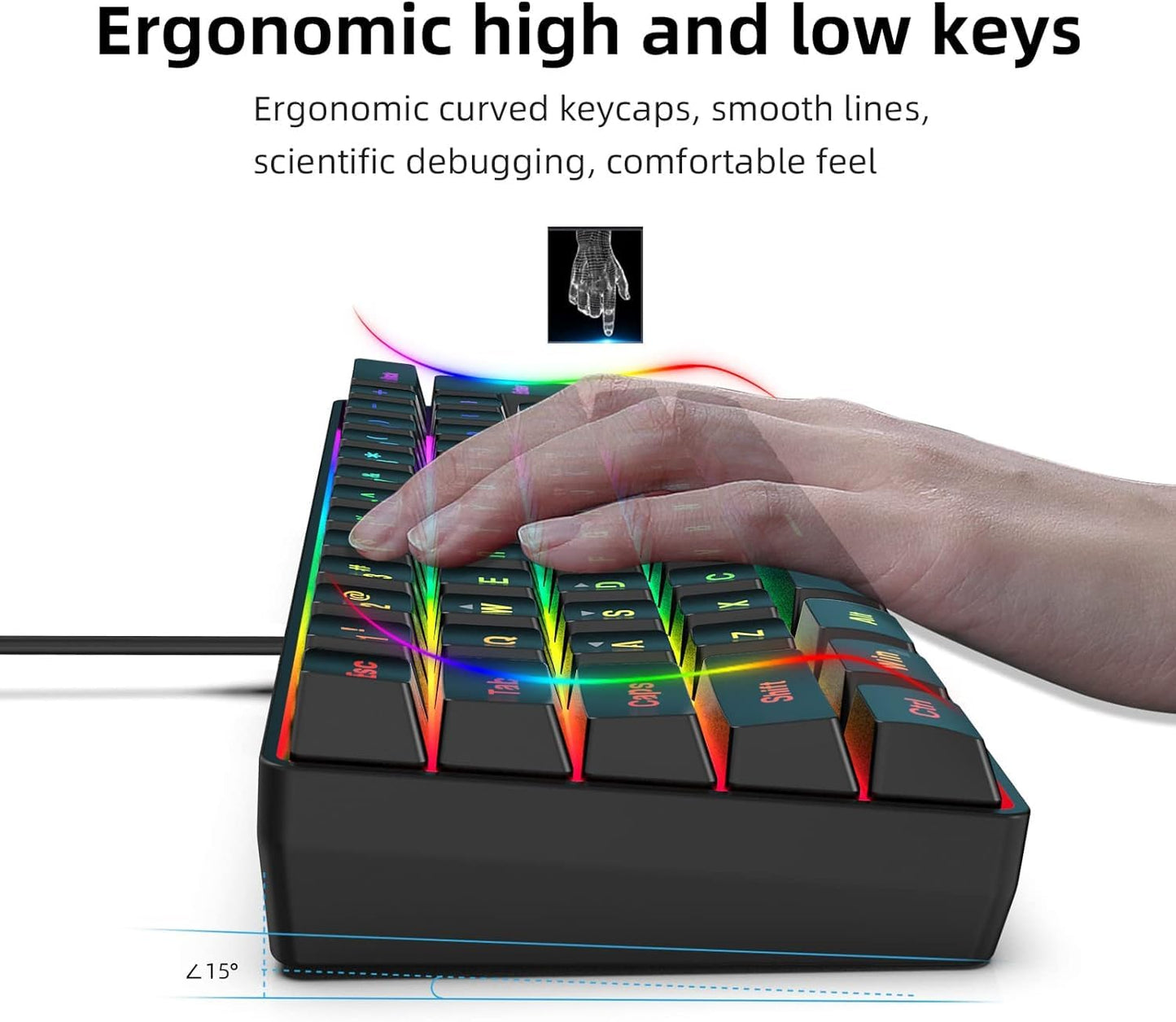 Snpurdiri 60% Wired Gaming Keyboard, RGB Backlit Ultra-Compact Mini Keyboard, Waterproof Small Compact 61 Keys for PC/Mac Gamer, Typist, Travel, Easy to Carry on Business Trip(Black)