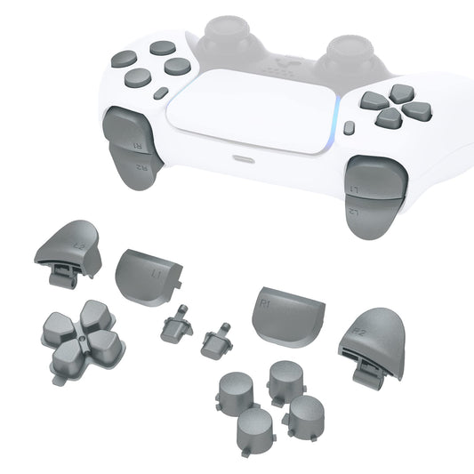 eXtremeRate Replacement D-pad R1 L1 R2 L2 Triggers Share Options Face Buttons, Metallic Steel Gray Full Set Buttons Compatible with ps5 Controller BDM-010 & BDM-020
