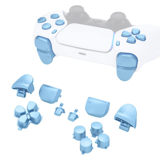 eXtremeRate Replacement D-pad R1 L1 R2 L2 Triggers Share Options Face Buttons, Metallic Titanium Blue Full Set Buttons Compatible with ps5 Controller BDM-010 & BDM-020