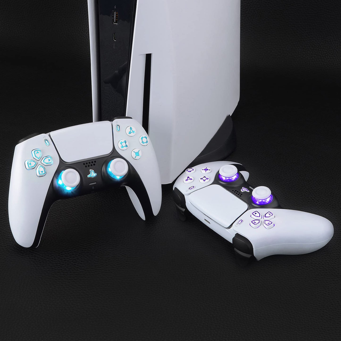 eXtremeRate Multi-Colors Luminated Dpad Thumbstick Share Home Face Buttons for PS5 Controller BDM-010 BDM-020, White Classical Symbols Buttons DTF V3 LED Kit for PS5 Controller - Without Controller