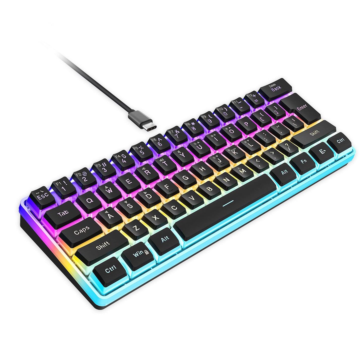 Snpurdiri 60% Wired Gaming Keyboard, Pudding Keycaps with Translucent Layer,RGB Ultra-Compact Mini Keyboards, Waterproof Small 61 Keys Keyboard for Office/Gaming(Black)