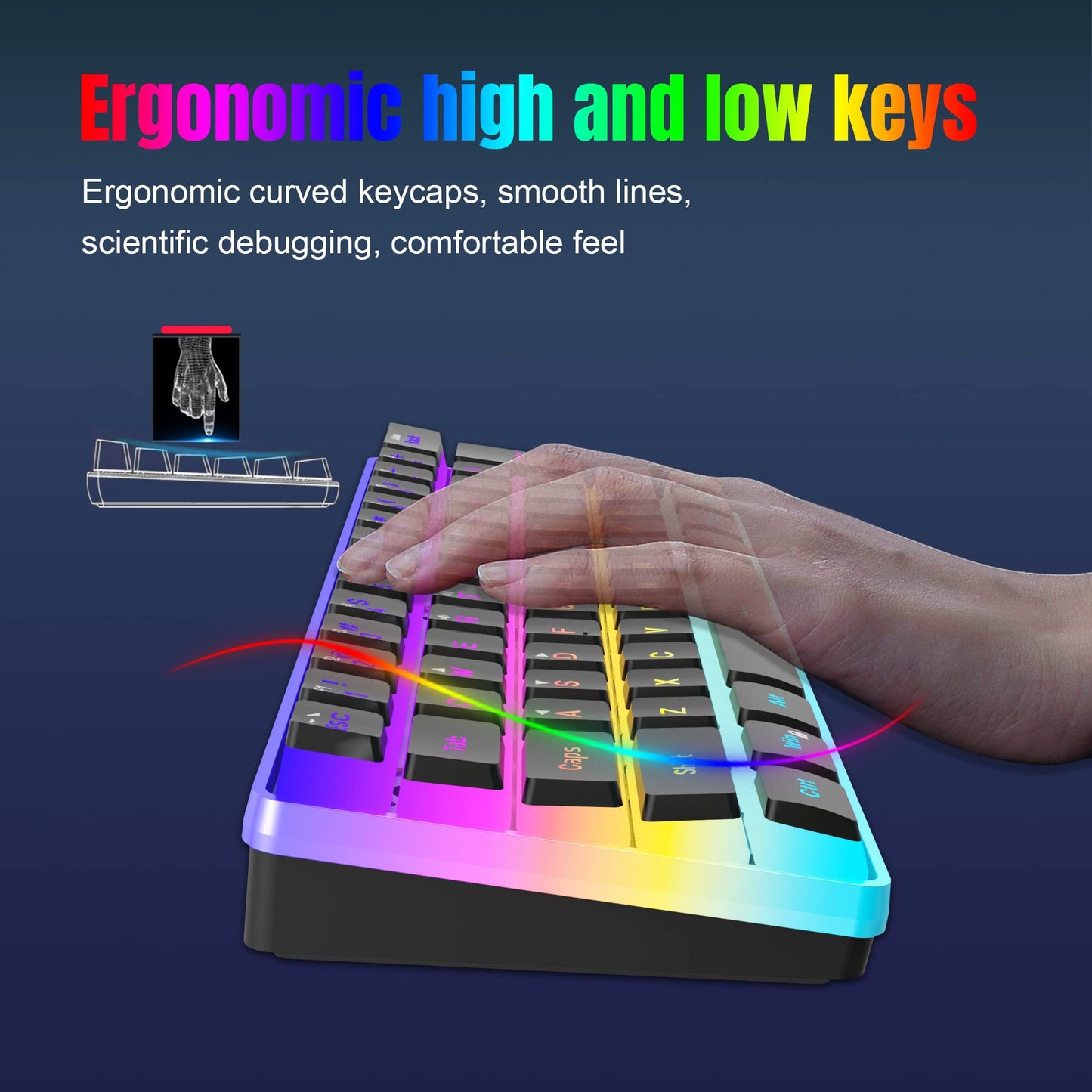 Snpurdiri 60% Wired Gaming Keyboard, Pudding Keycaps with Translucent Layer,RGB Ultra-Compact Mini Keyboards, Waterproof Small 61 Keys Keyboard for Office/Gaming(Black)