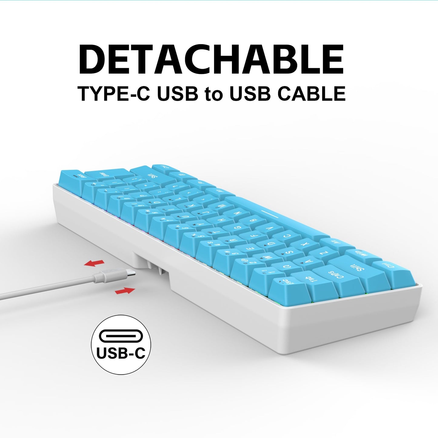 Snpurdiri 60% Wired Gaming Keyboard, Small Ultra-Compact 61 Keys RGB Backlit 60 Percent Gaming Keyboard for PC/Mac Gamer, Typist, Travel, Easy to Carry on Business Trip (Blue)