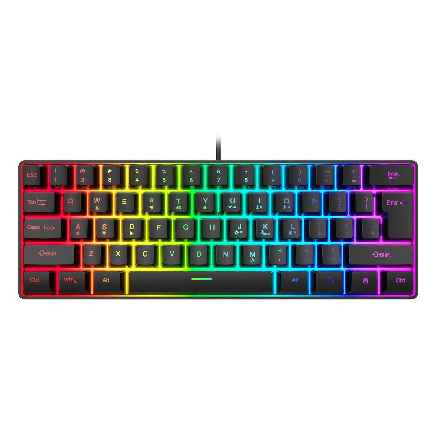 Snpurdiri 60% Wired Gaming Keyboard, RGB Backlit Ultra-Compact Mini Keyboard, Waterproof Small Compact 61 Keys for PC/Mac Gamer, Typist, Travel, Easy to Carry on Business Trip(Black)
