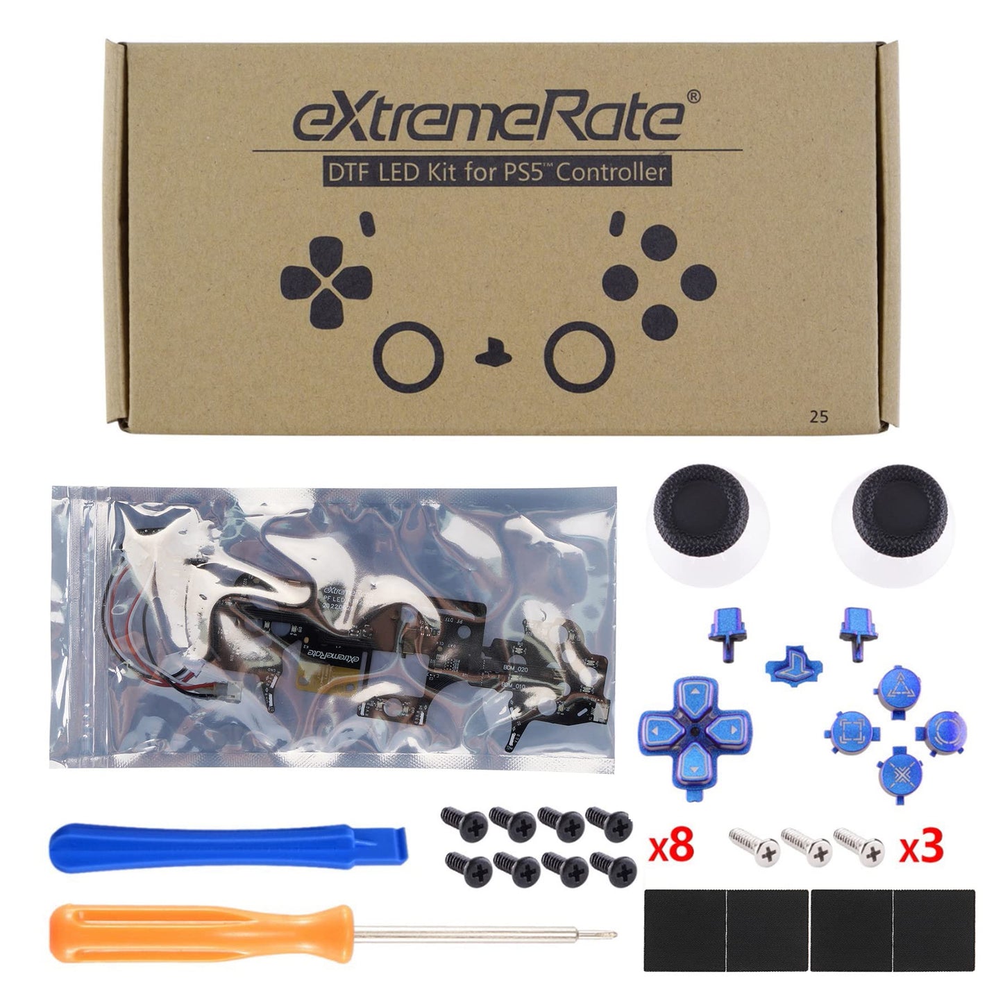 eXtremeRate Multi-Colors Luminated Dpad Thumbstick Share Home Face Buttons for PS5 Controller BDM-010 BDM-020, Chameleon Purple Blue Classical Symbols Buttons DTF V3 LED Kit for PS5 Controller