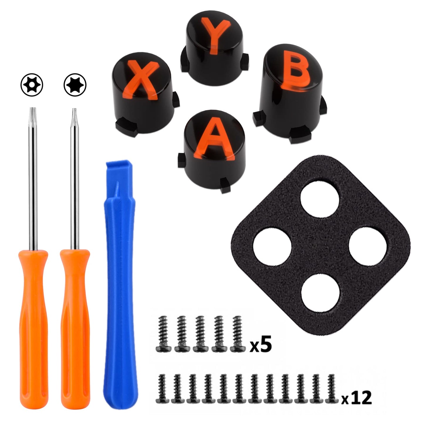 eXtremeRate ABXY Buttons for Xbox Series X & S Controller, Three-Tone Black & Clear with Orange Classic Symbols Action Keys Replacement Buttons for Xbox One S/X, Elite Series 2 & 1 Wireless Controller