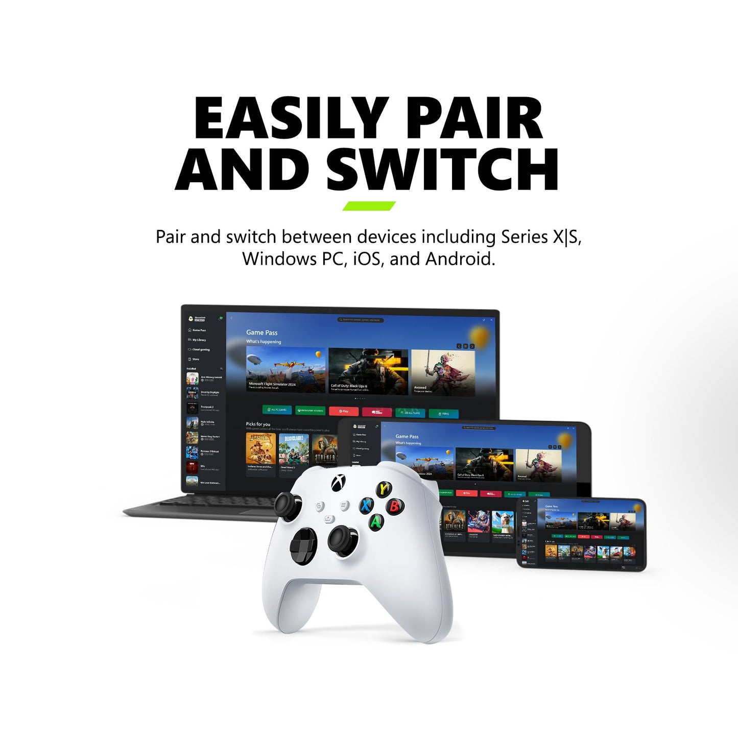 Xbox Core Wireless Gaming Controller – Robot White– X|S, One, Windows PC, Android, and iOS