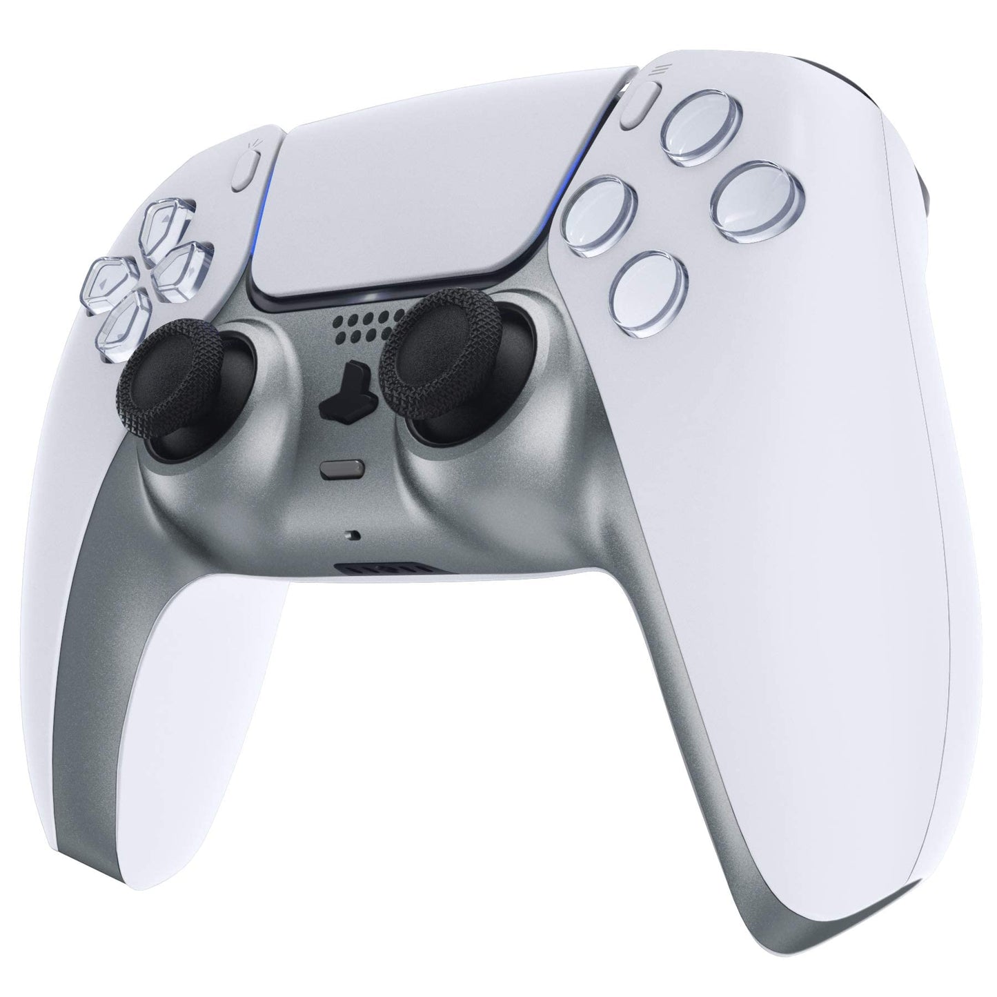 eXtremeRate Metallic Steel Gray Decorative Trim Shell Compatible with p s 5 Controller, DIY Replacement Clip Shell, Custom Plates Cover Compatible with p s 5 Controller with Accent Rings