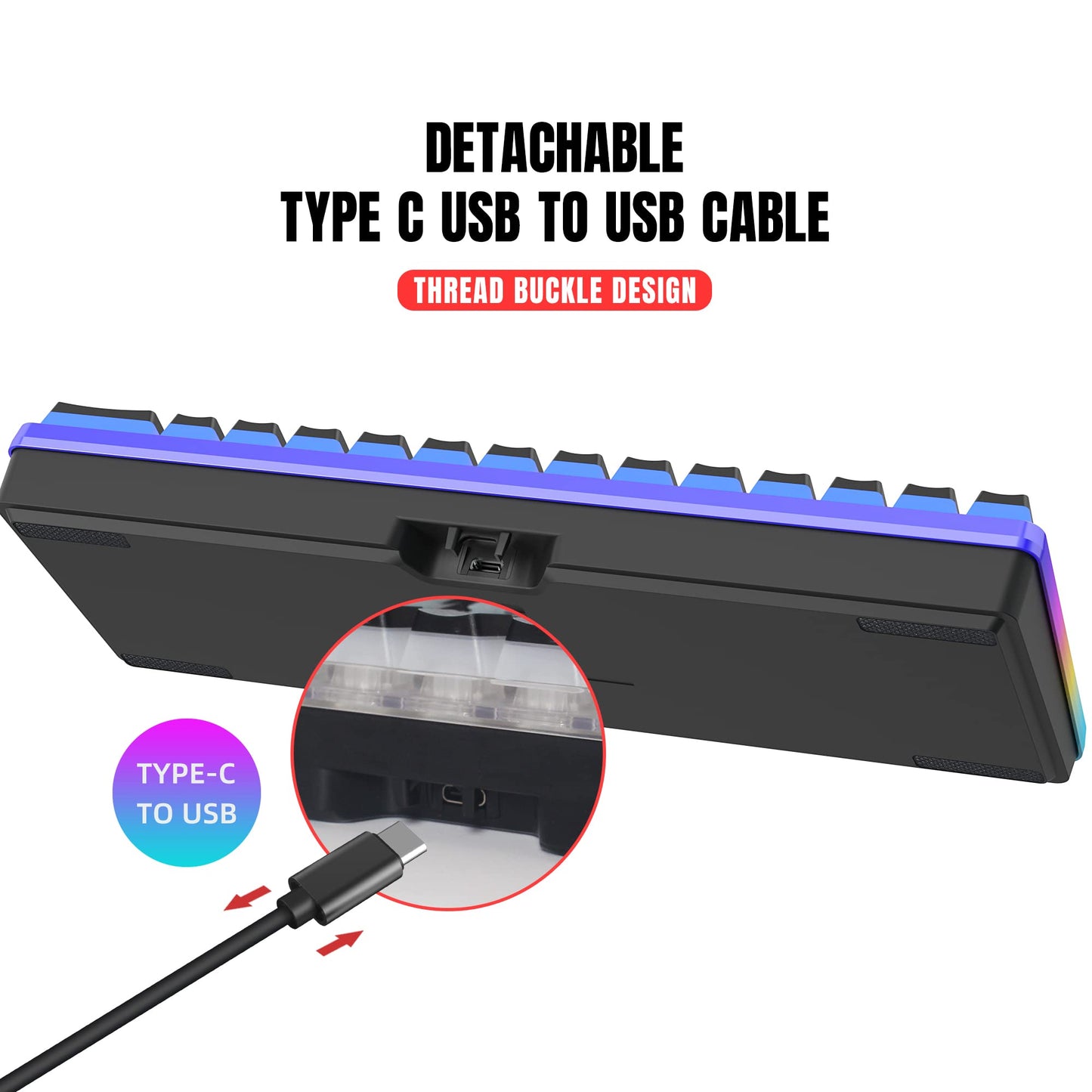 Snpurdiri 60% Wired Gaming Keyboard, Pudding Keycaps with Translucent Layer,RGB Ultra-Compact Mini Keyboards, Waterproof Small 61 Keys Keyboard for Office/Gaming(Black)