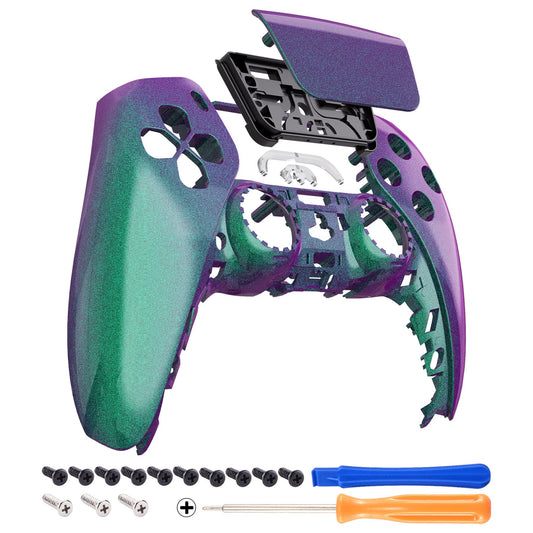 eXtremeRate Chameleon Green Purple Touchpad Front Top Shell Compatible with ps5 Controller BDM-010 020 030 040 050, DIY Replacement Shell Custom Touch Pad Cover Compatible with ps5 Controller