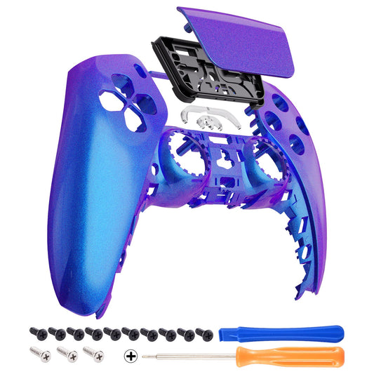 eXtremeRate Chameleon Purple Blue Touchpad Front Top Shell Compatible with ps5 Controller BDM-010 020 030 040 050, DIY Replacement Shell Custom Touch Pad Cover Compatible with ps5 Controller
