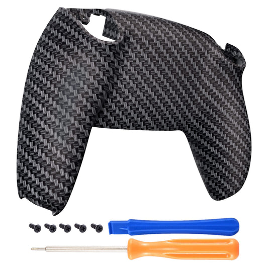 eXtremeRate Black Silver Carbon Fiber Patterned Custom Back Plate Bottom Shell Compatible with ps5 Controller, Soft Touch Replacement Back Shell Cover Compatible with ps5 Controller