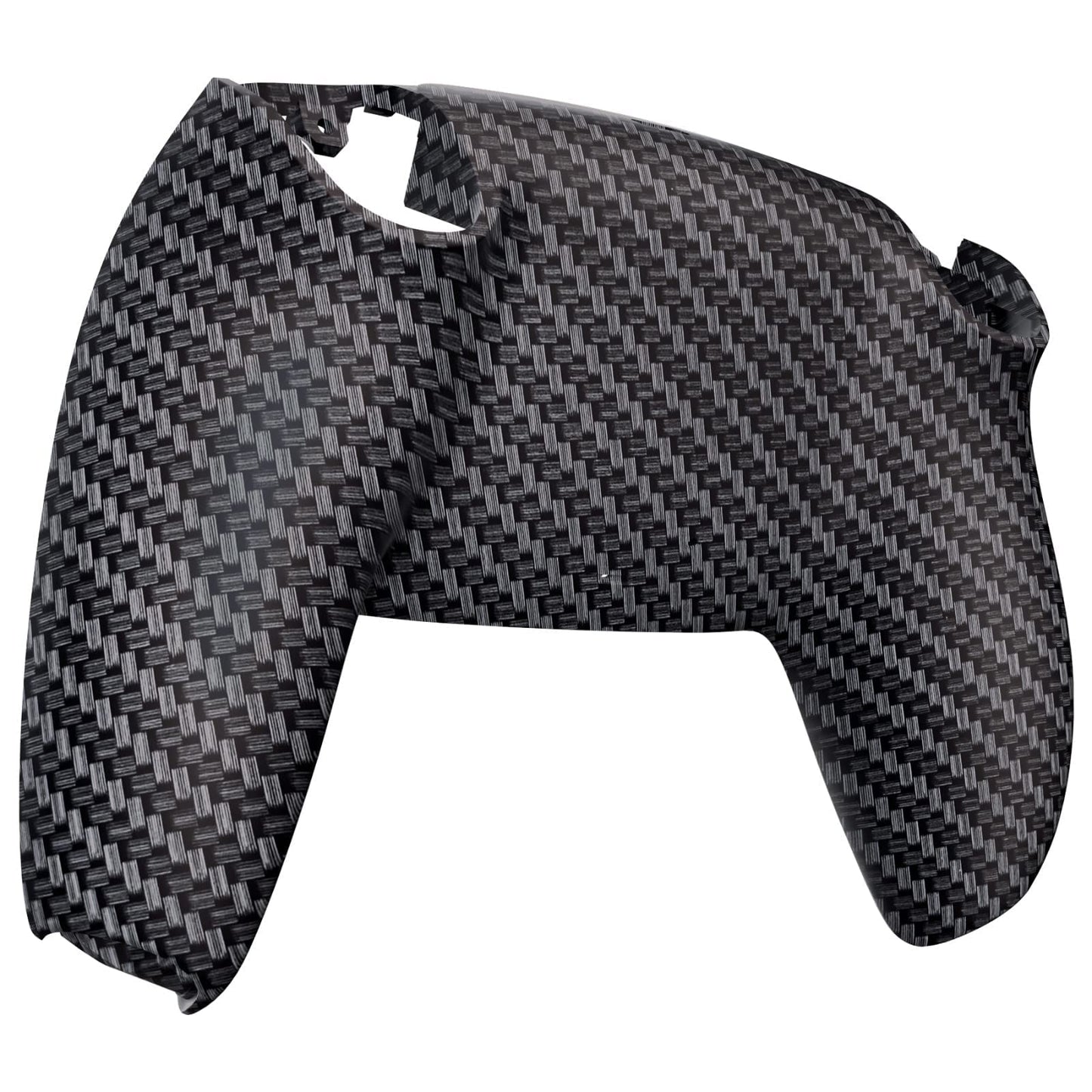 eXtremeRate Black Silver Carbon Fiber Patterned Custom Back Plate Bottom Shell Compatible with ps5 Controller, Soft Touch Replacement Back Shell Cover Compatible with ps5 Controller